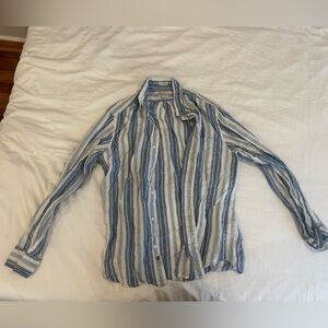 J Crew linen striped button up shirt